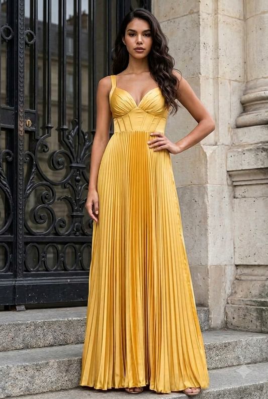 Farrah Satin Corset Pleated Dress