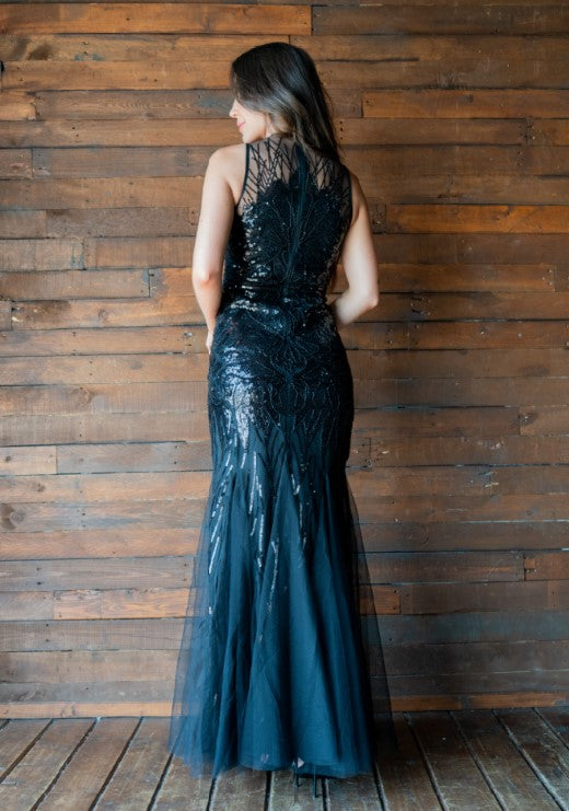 Davina Sequin Gown With Tulle Gores