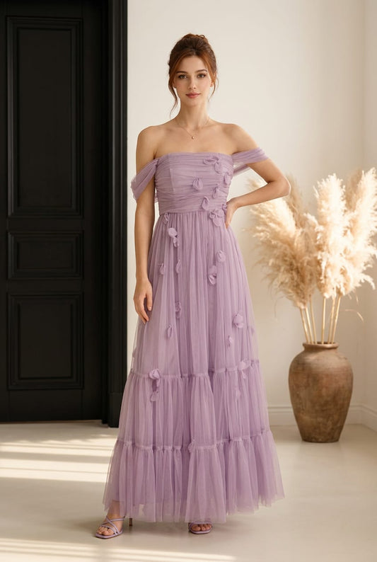 Delphi Mesh 3D Floral Maxi Dress