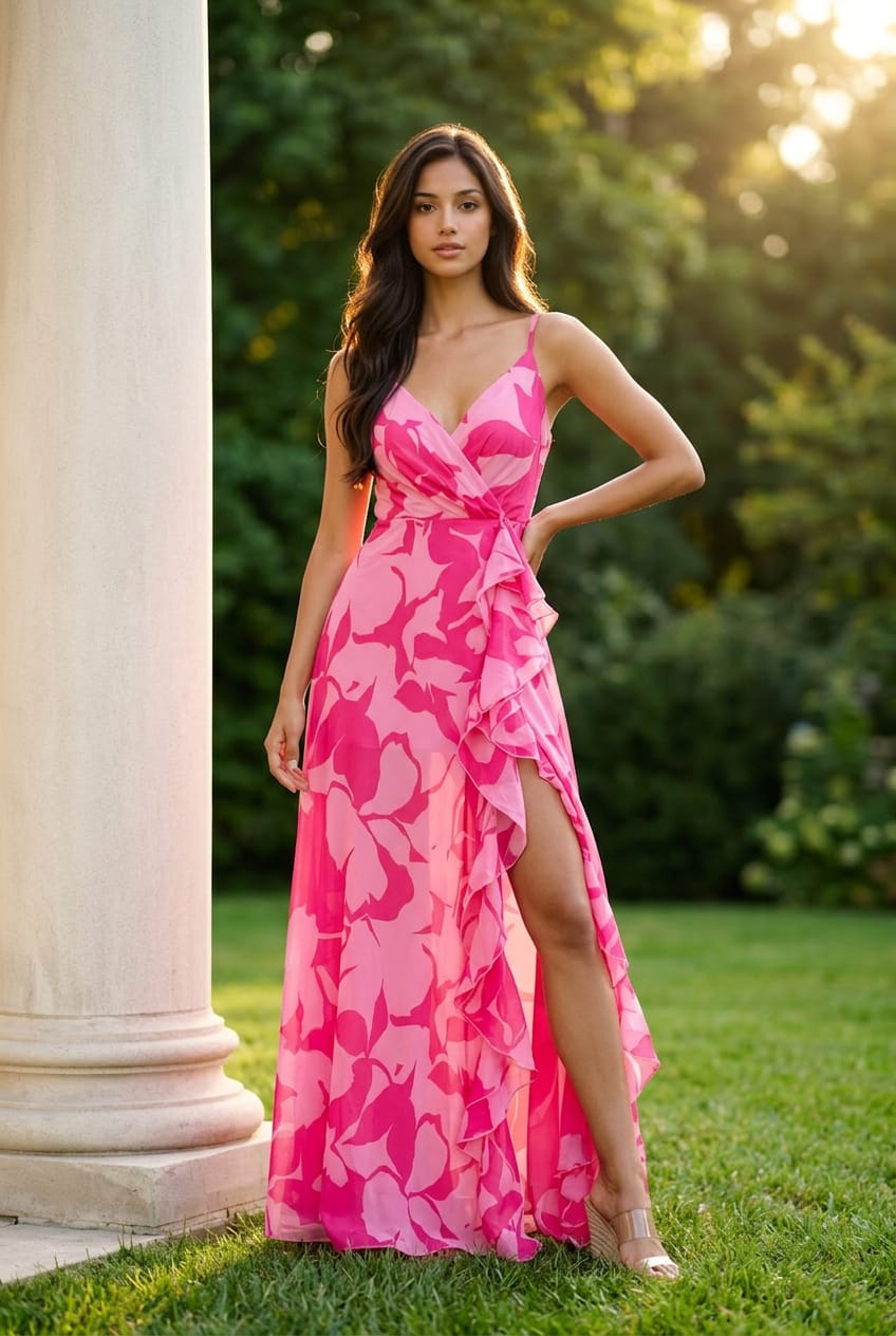 Mariah Floral Print V-Neck Gown