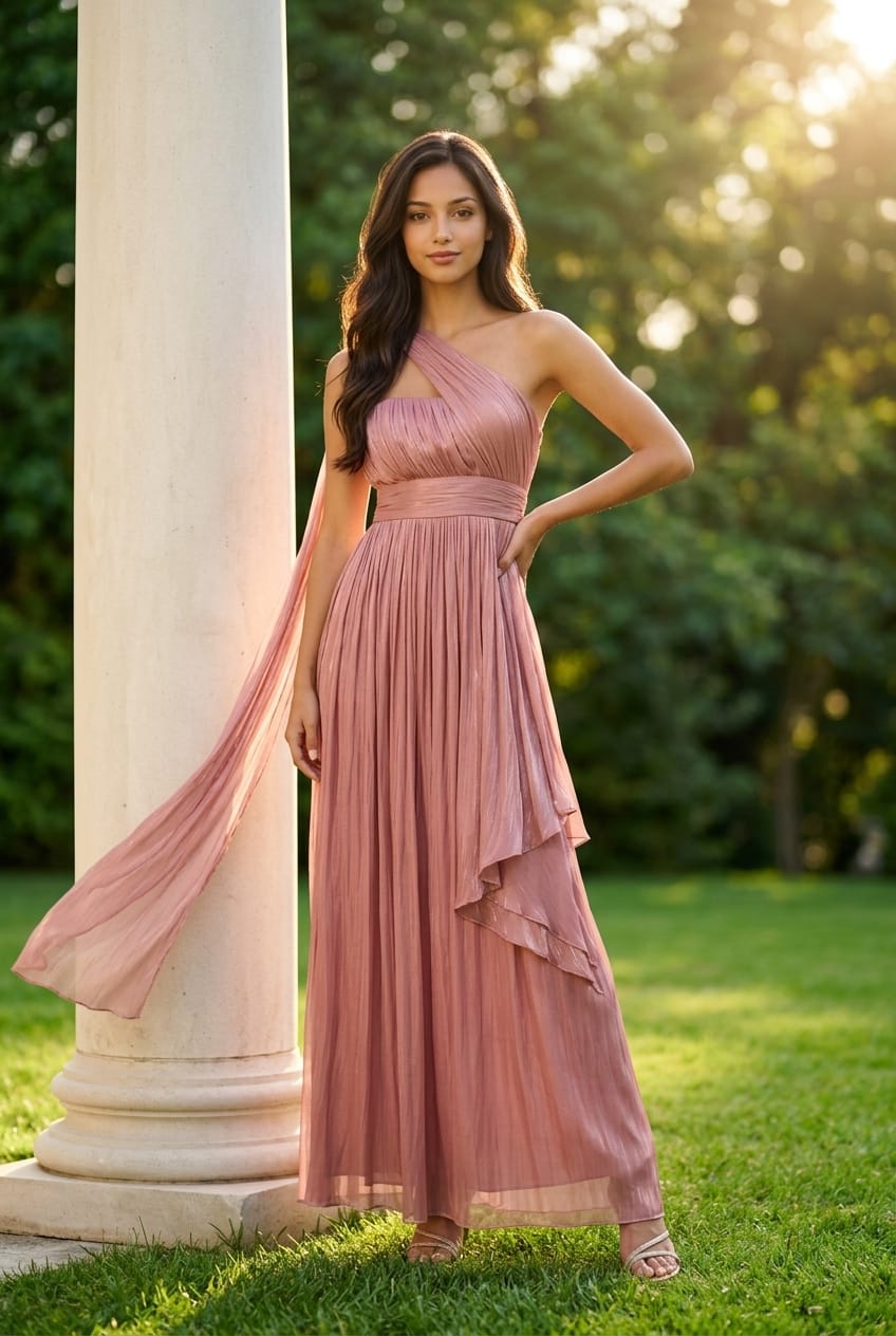 Rachell Draped Shimmer Dress with Sash