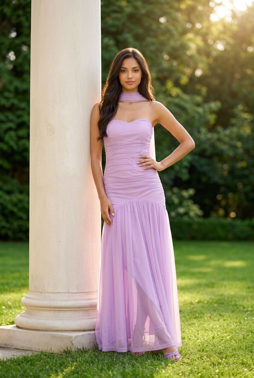 Meliora Mesh Neck Scarf Gown