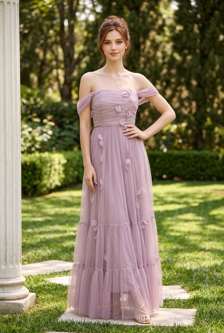 Delphi Mesh 3D Floral Maxi Dress