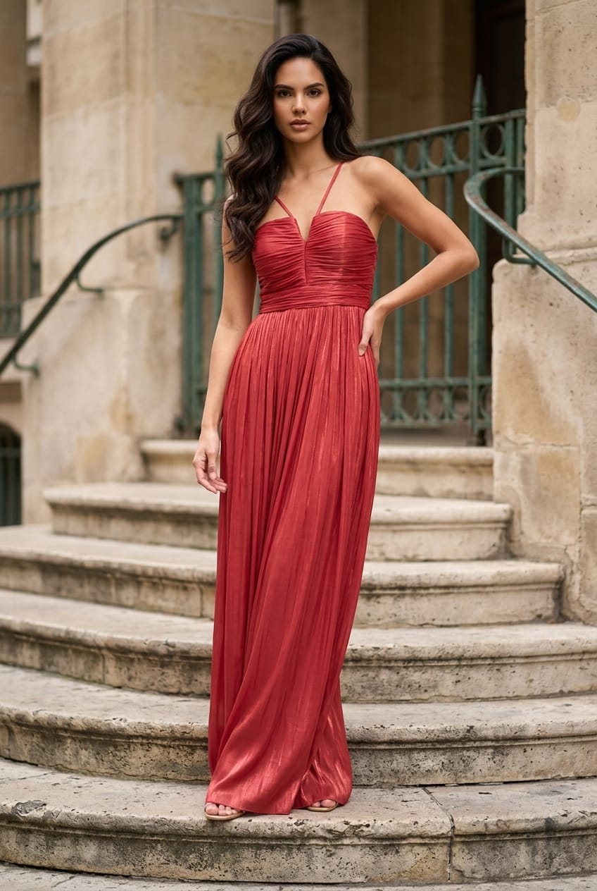 Eleanor Halter Gown with Scarf Train