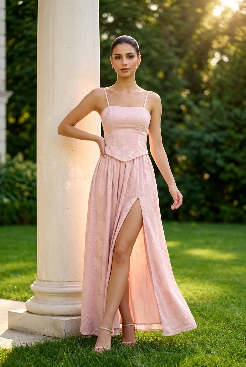 Angela Front Slit Lace Up Maxi Dress