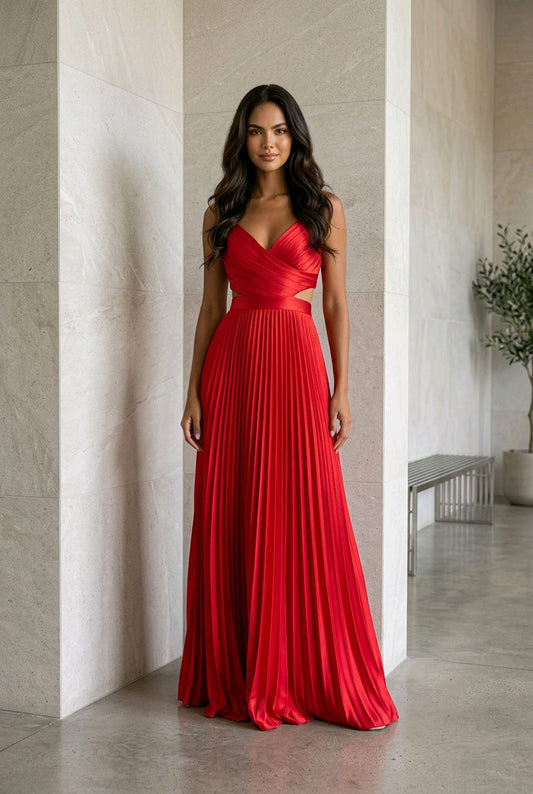 Nesta Satin Pleated Cut-Out Gown