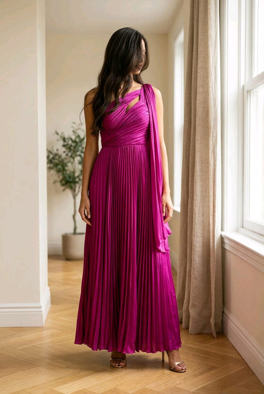 Elowyn One-Shoulder Pleated Drape Gown
