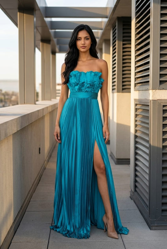 Lydia Pleated Dress with Lettuce Bodice