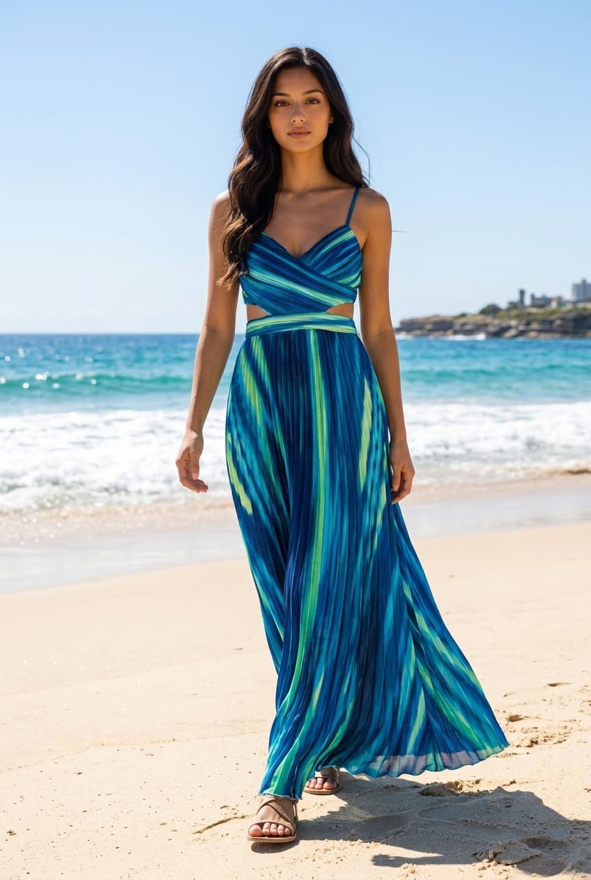 Kai Ombre Pleated Cut-Out Maxi Dress
